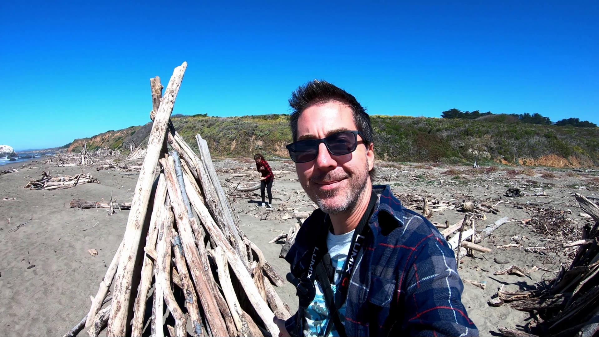 On the Beach at Hearst San Simeon State Park there are all kinds of driftwood structures to explore and play in. They also work as great shelter from the wind or sun. 