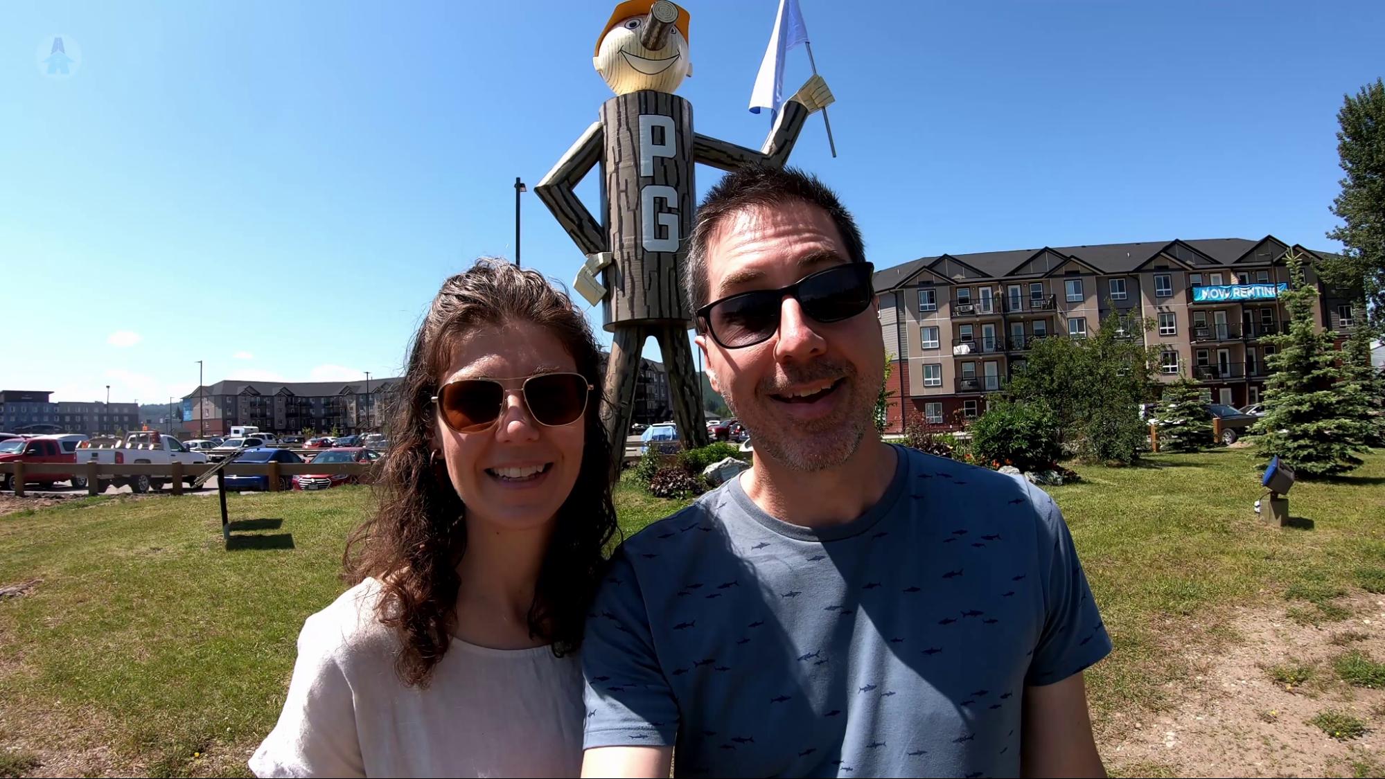 Mel & Jay with the Mr. PG statue in Prince George, BC, Canada