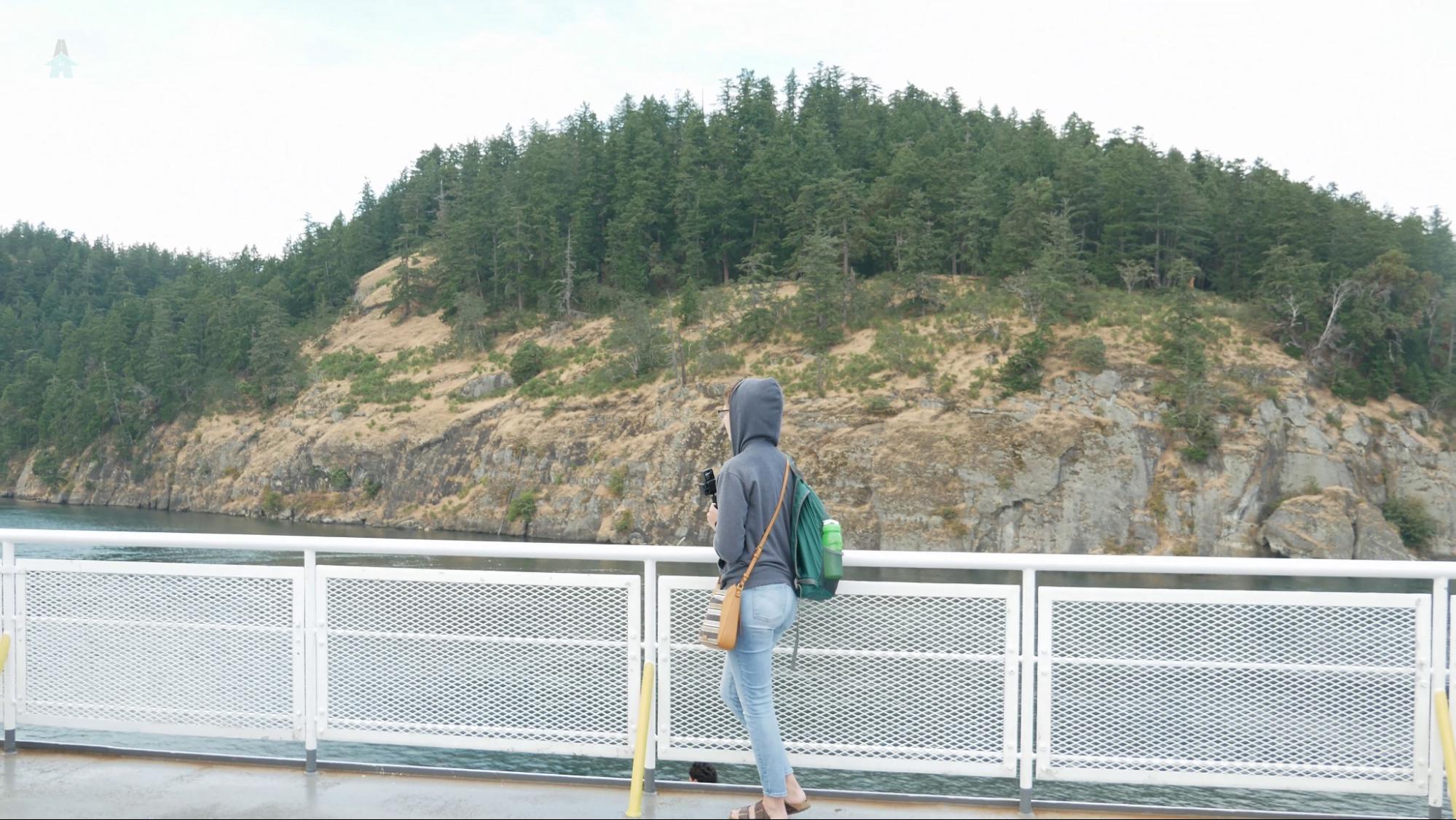 Riding BC ferries Mel enjoying the view from the outdoor deck